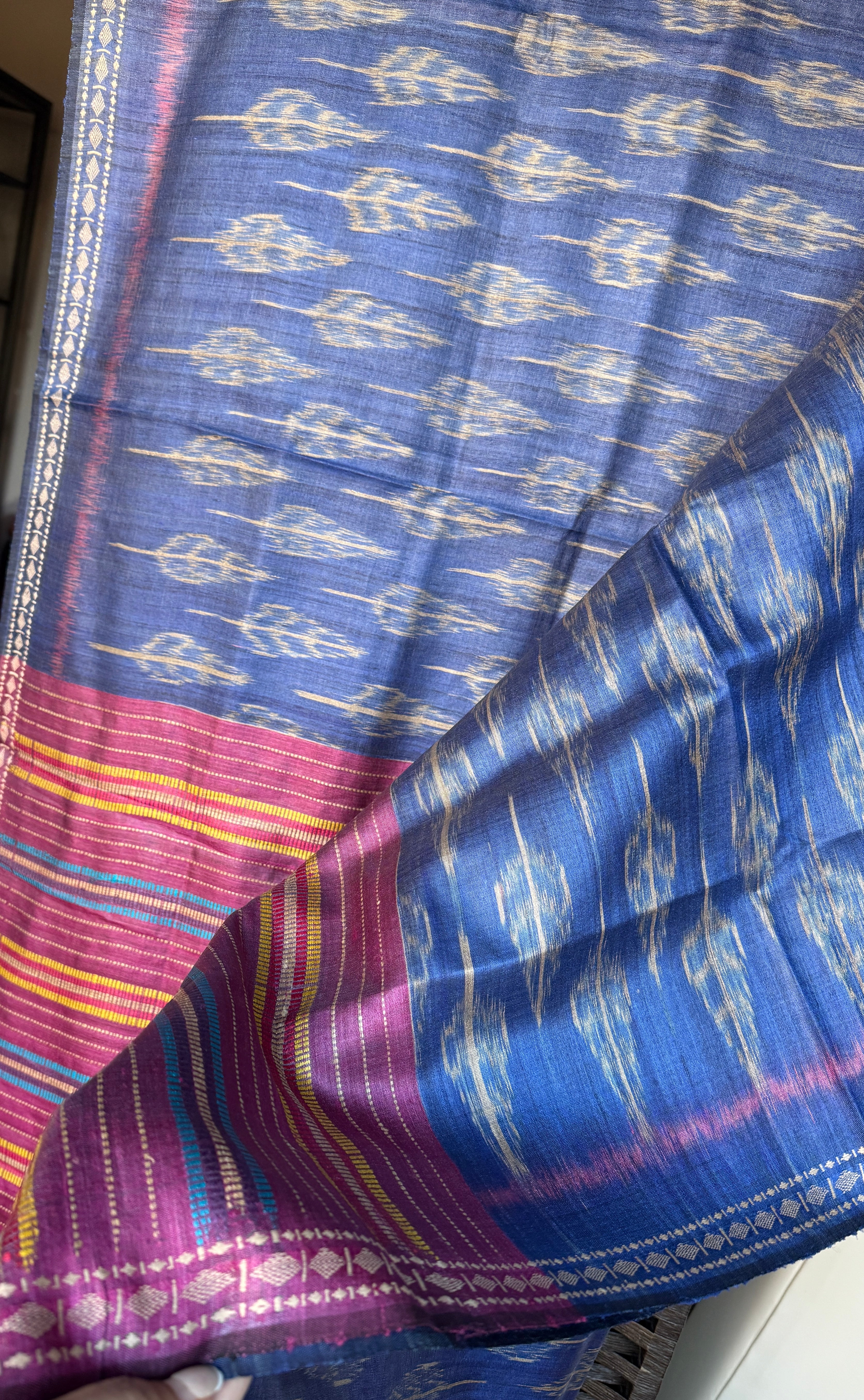 Gopalpur Tussar Silk Ikat - Blue Multi Color