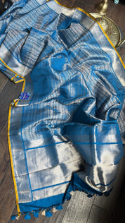 Pure Silk Brocade Banarasi- Blue Yellow