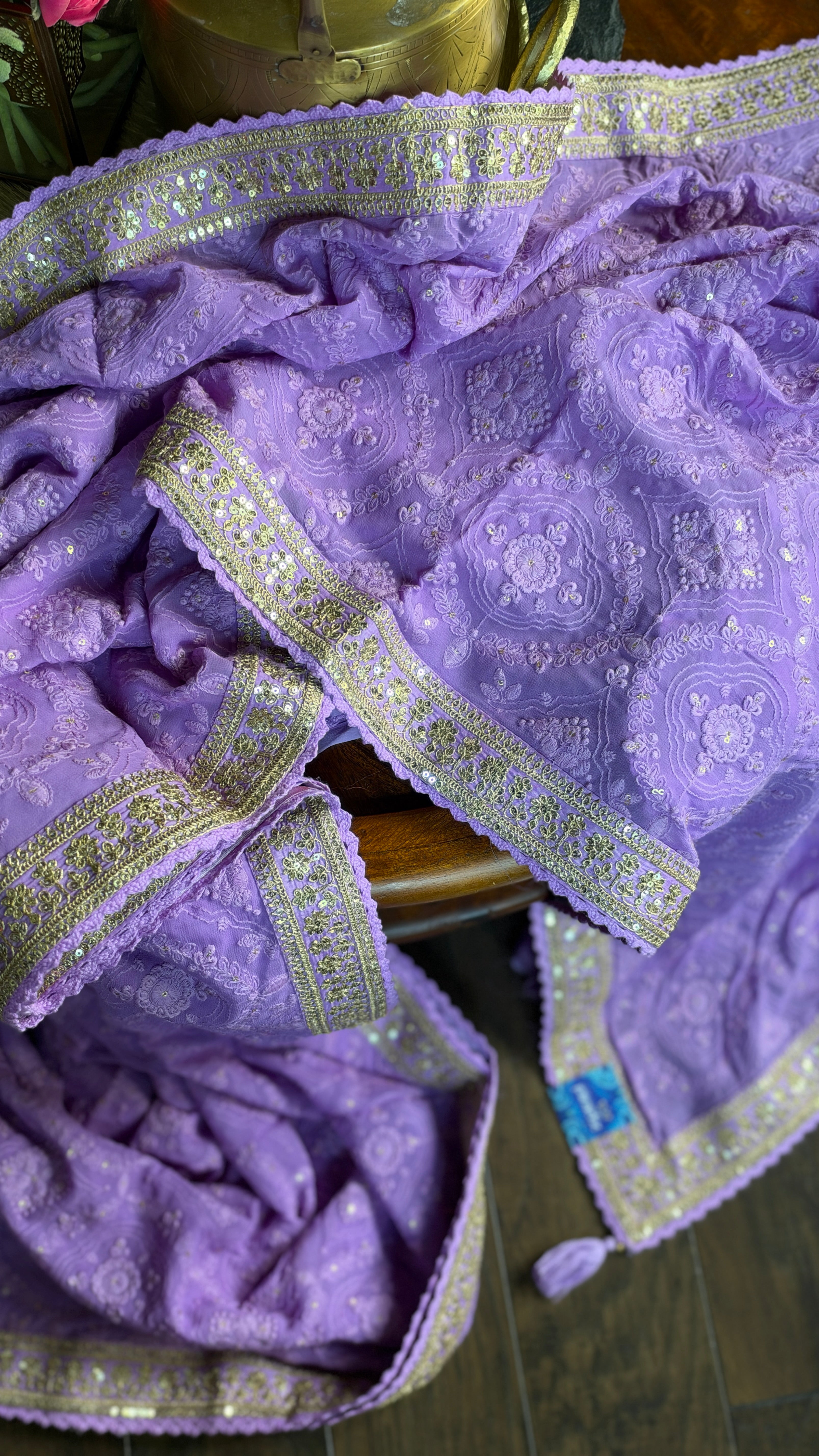 Designer Pure Georgette Chikankari - Violet