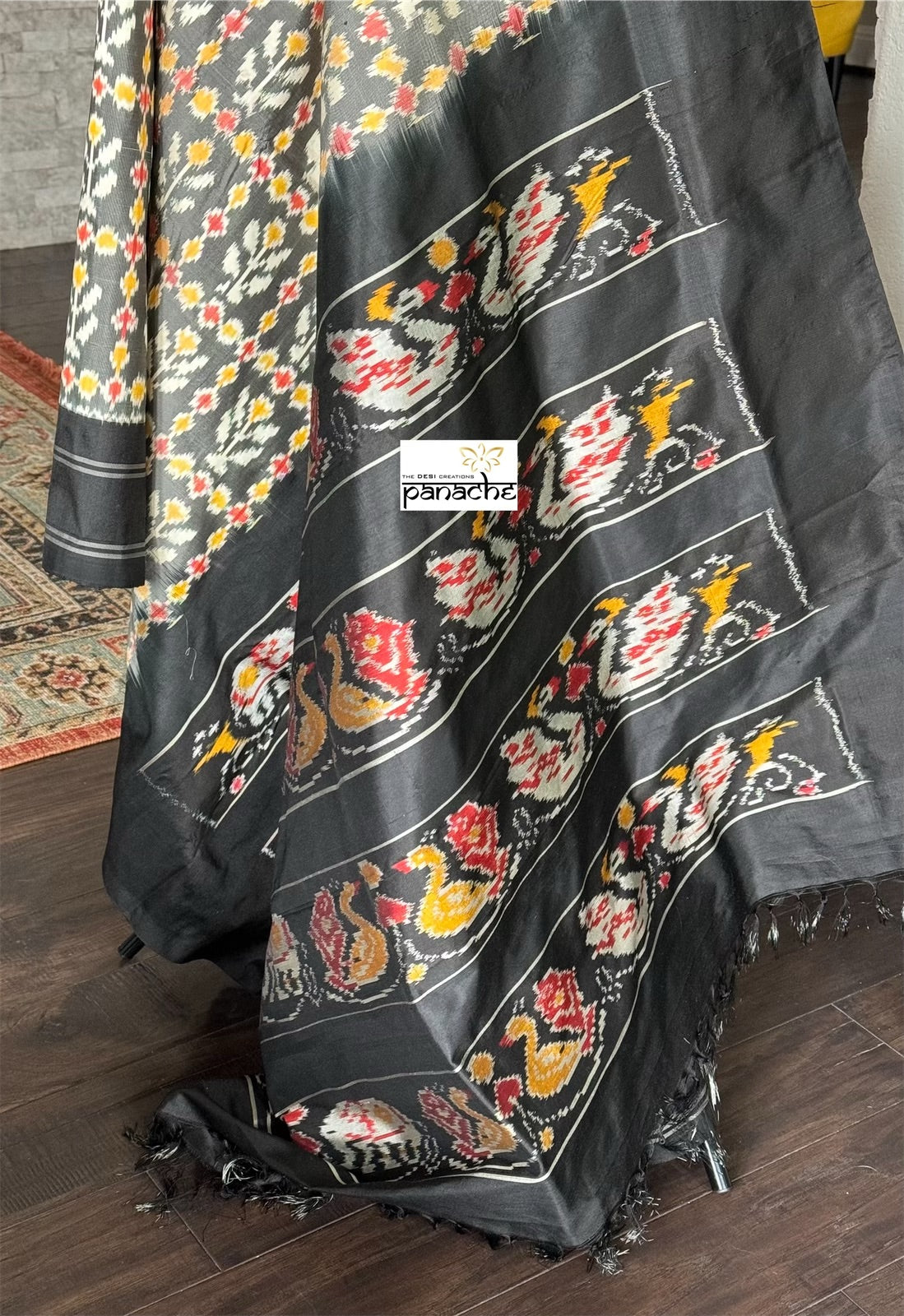 Pure Silk Ikat -  Grey Black Pochampally