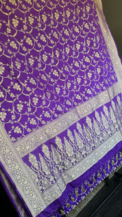 Katan Silk Banarasi -  Purple Jaal Woven