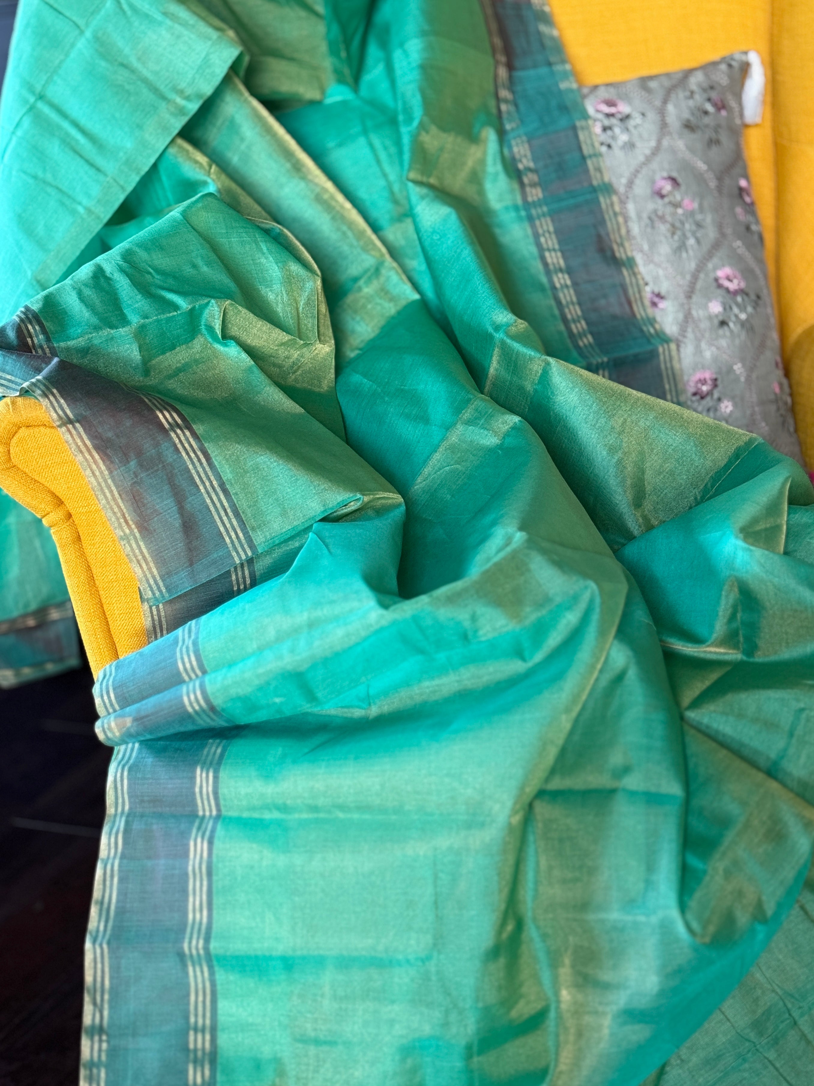 Chanderi Silk Cotton Tissue - Sea Green Woven