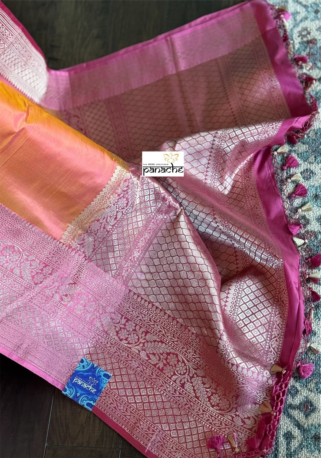 Pure Silk Katan Banarasi- Pink Peach Dual Shaded