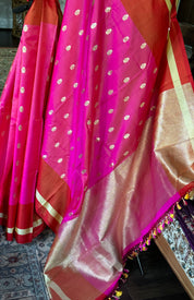 Pure Silk Mashru Banarasi- Rani Pink Red