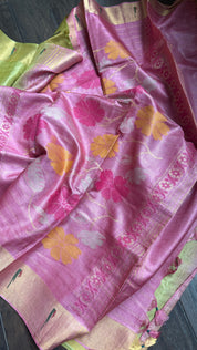 Tussar Silk Paithani Single Munia - Henna Green Handwoven