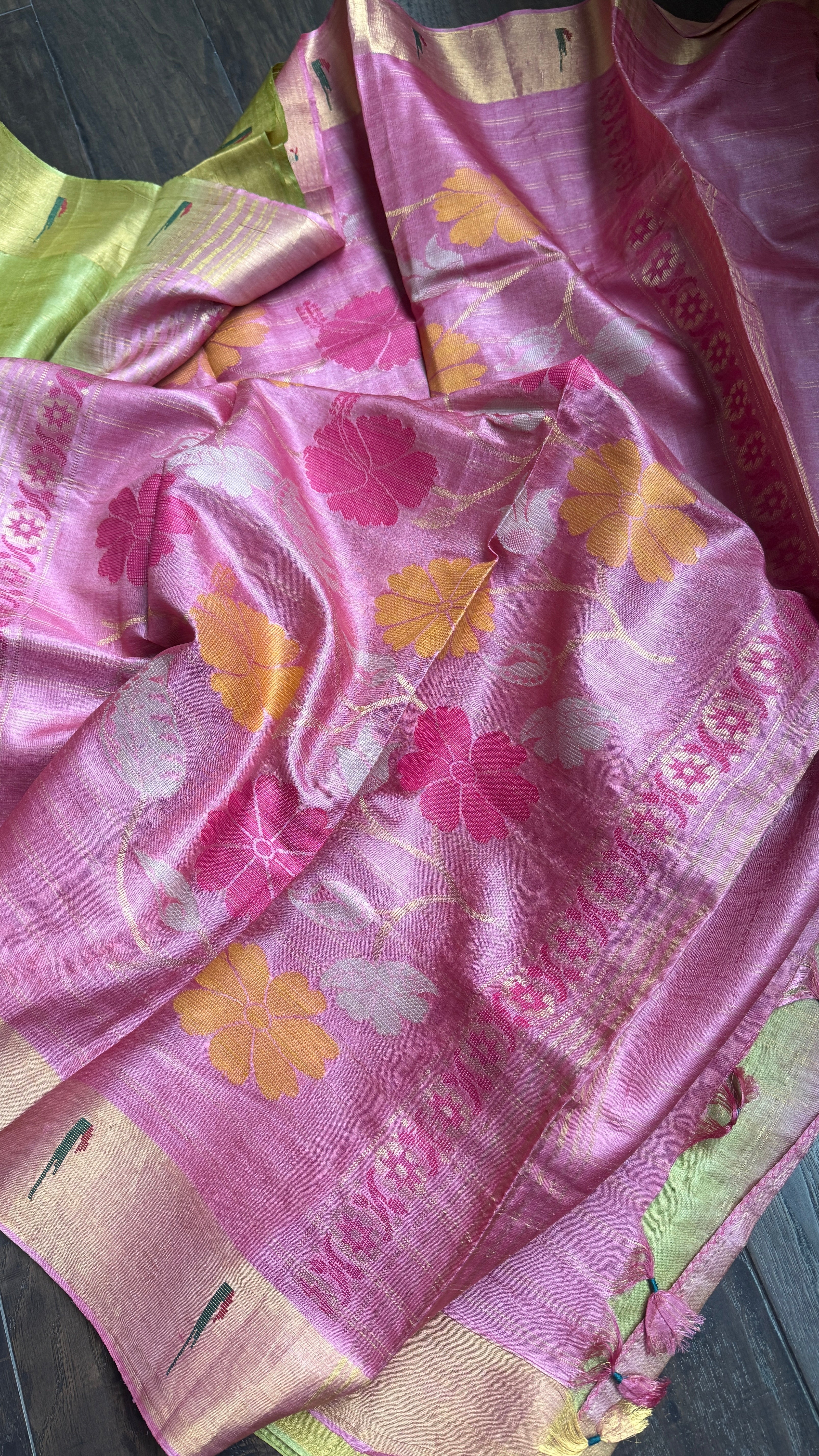 Tussar Silk Paithani Single Munia - Henna Green Handwoven