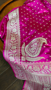 Soft Silk Mashru Banaras Saree - Pink Antique gold Zari