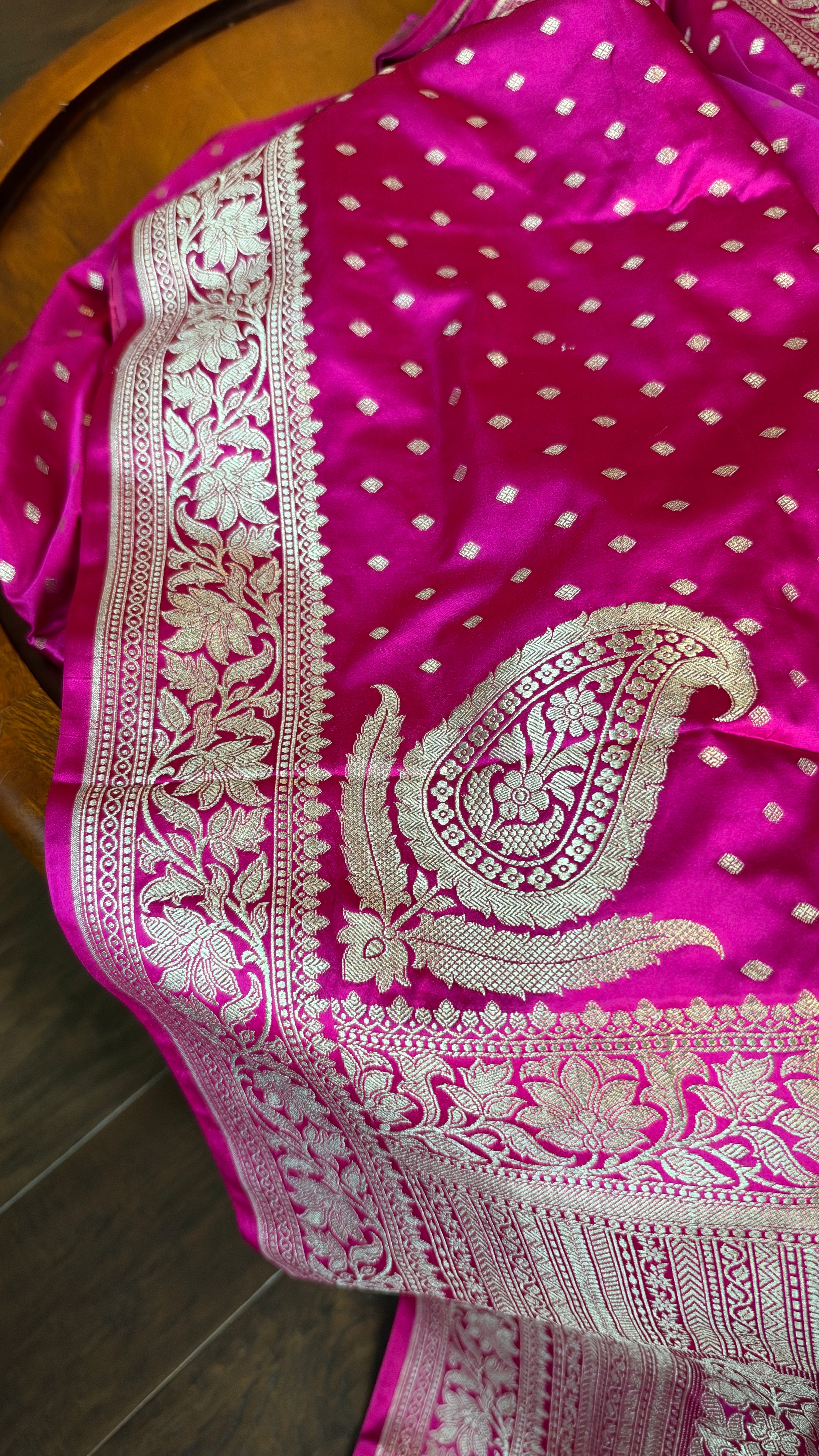 Soft Silk Mashru Banaras Saree - Pink Antique gold Zari