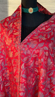 Kashmiri Semi Pashmina Stole - Red Multi 1 Resham Woven