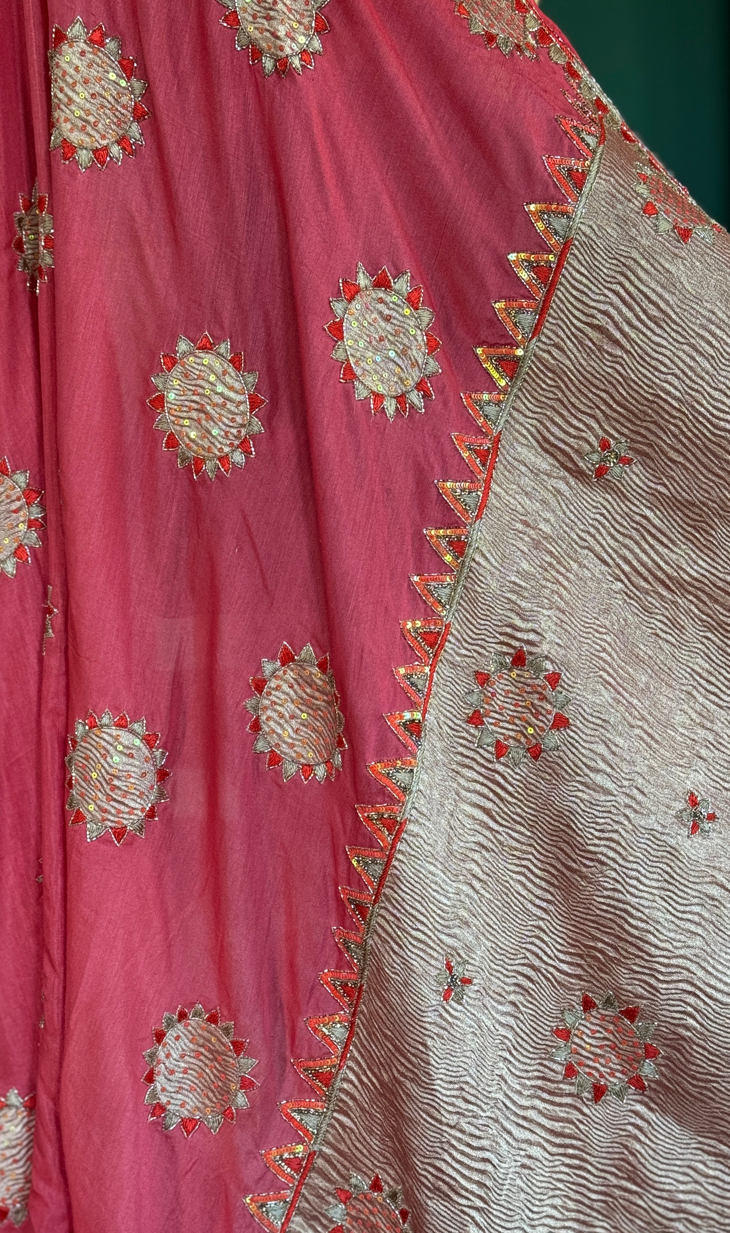 Designer Muga Chiffon Banarasi - Orange Hand Zardozi Embroiderd