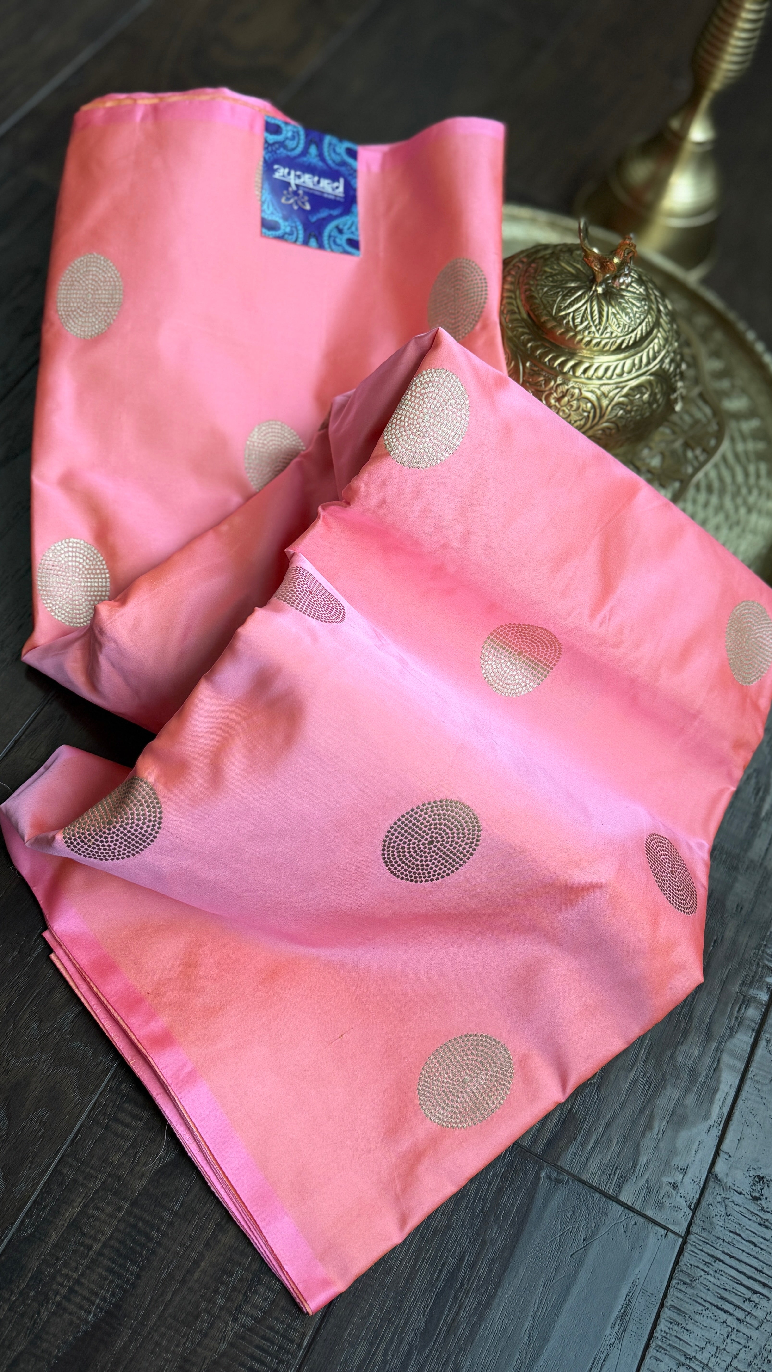 Pure Silk Mashru Banarasi- Baby Pink Dual Shaded