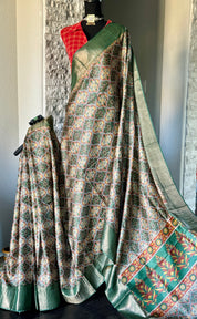 Pure Tussar Silk - Green Printed