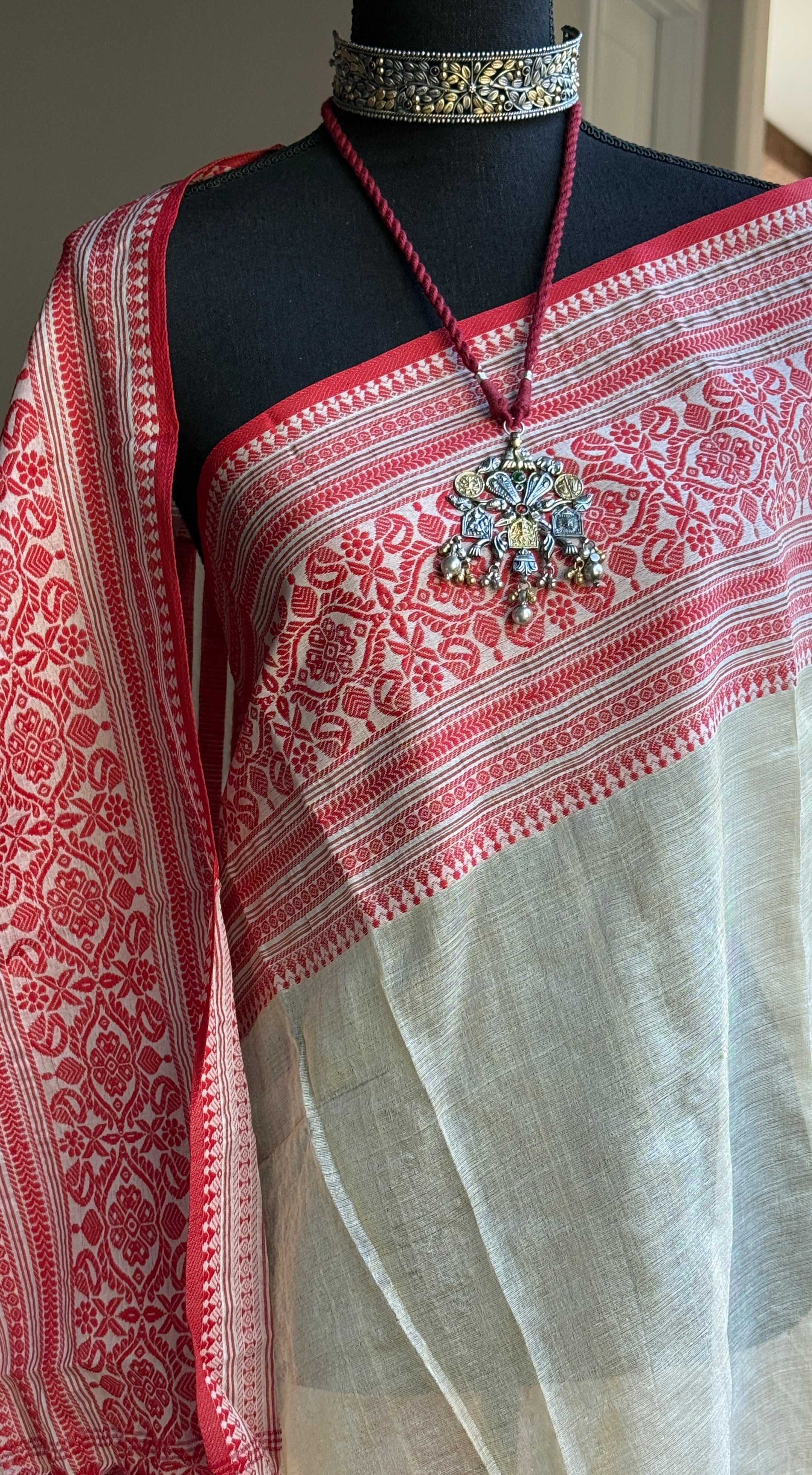 Pure Gachi Tussar Silk - Cream Red