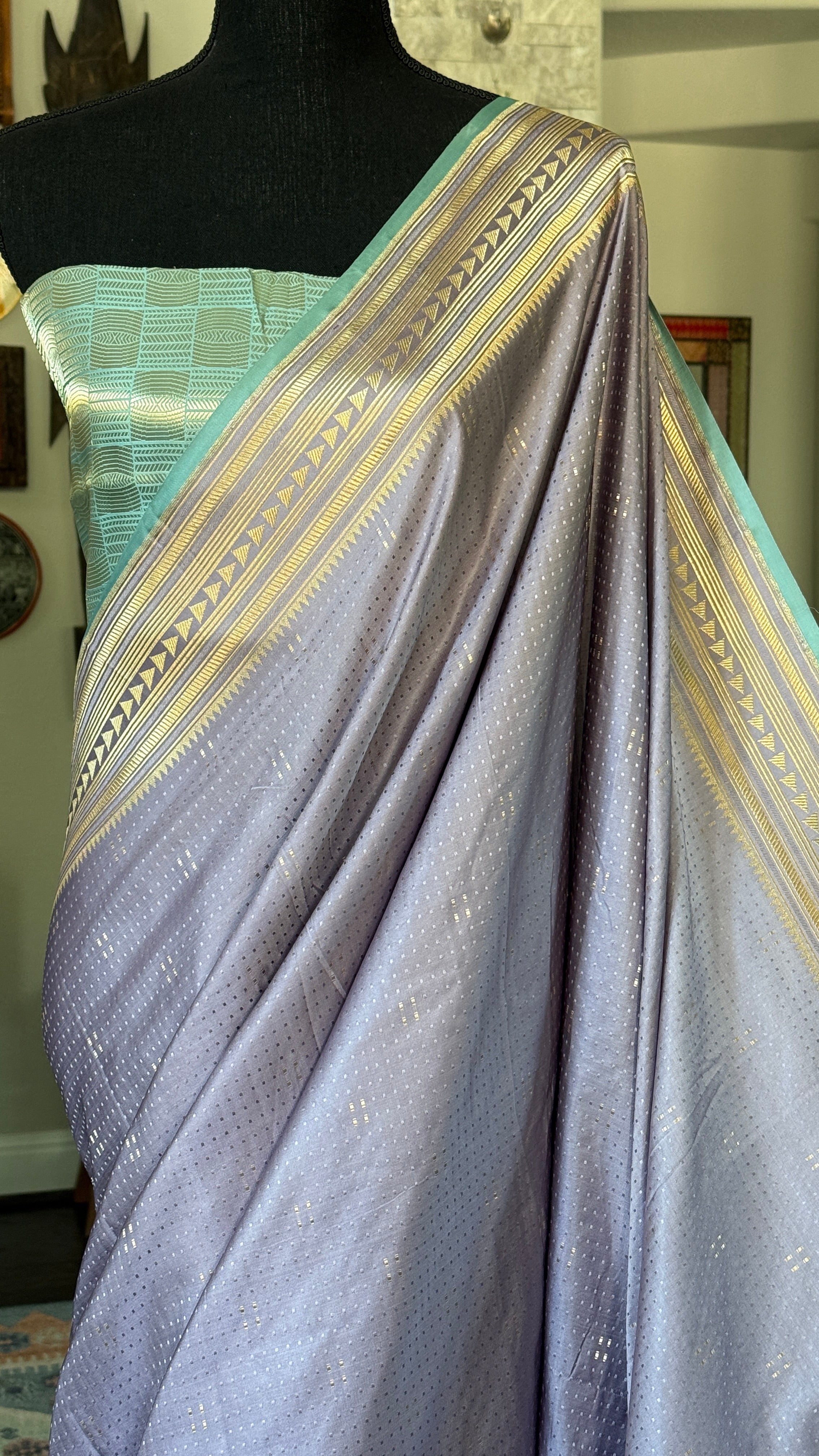 Pure Silk Mashru Kadhua Banarasi- Lavender