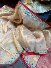 Hand Zardozi Pure Chanderi Tissue Silk - Golden Woven
