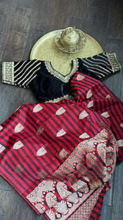 Designer Velvet Blouse - Black Gold Zari