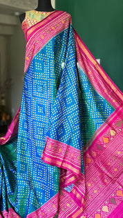 Pure Silk Ikat -  Firozi Sea Green Magenta