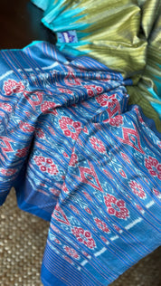 Gopalpur Tussar Silk Ikat - Henna green Blue