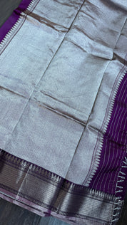 Pure Chanderi Pattu Silk Eknaliya - Wine Silver