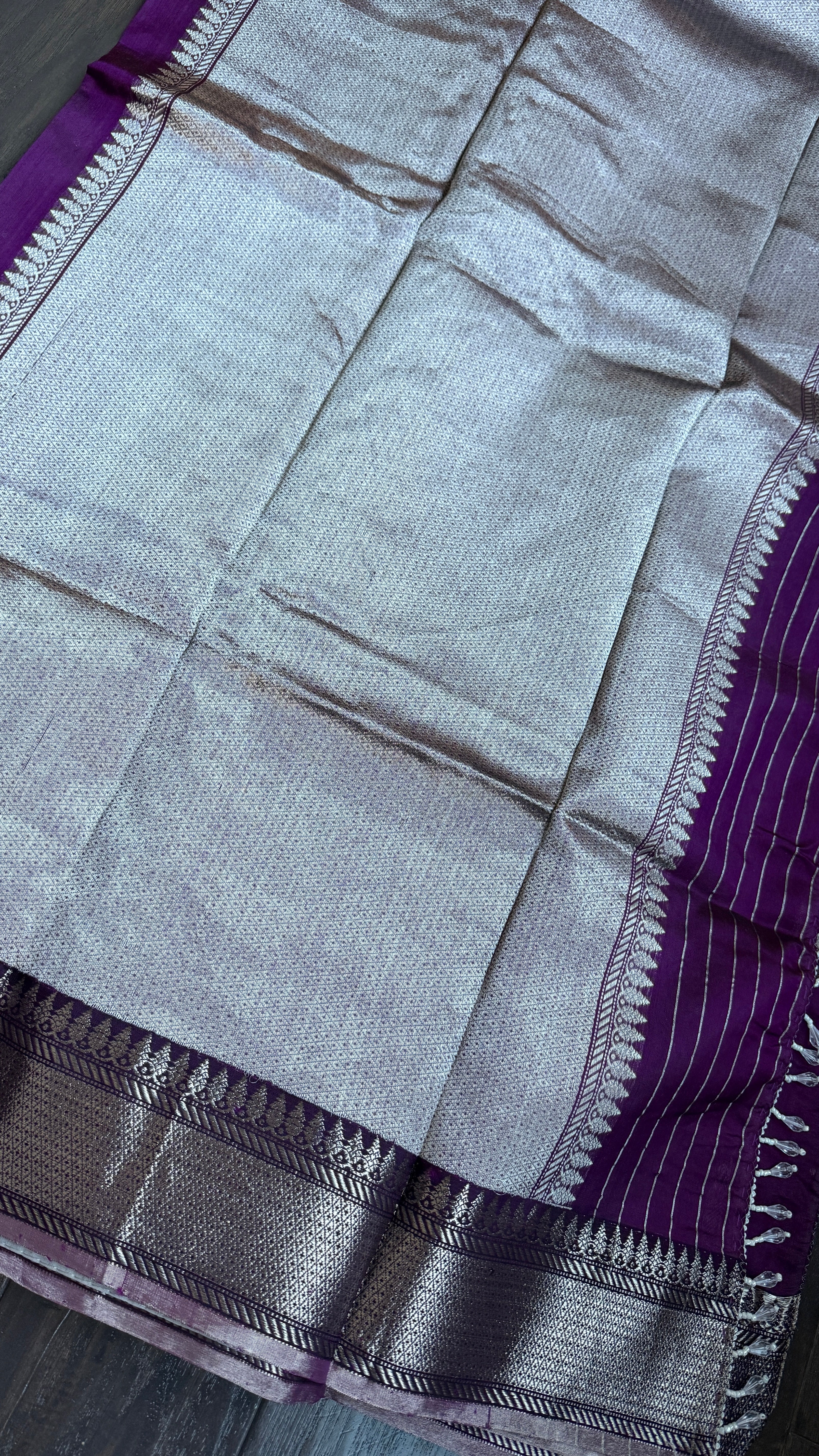 Pure Chanderi Pattu Silk Eknaliya - Wine Silver