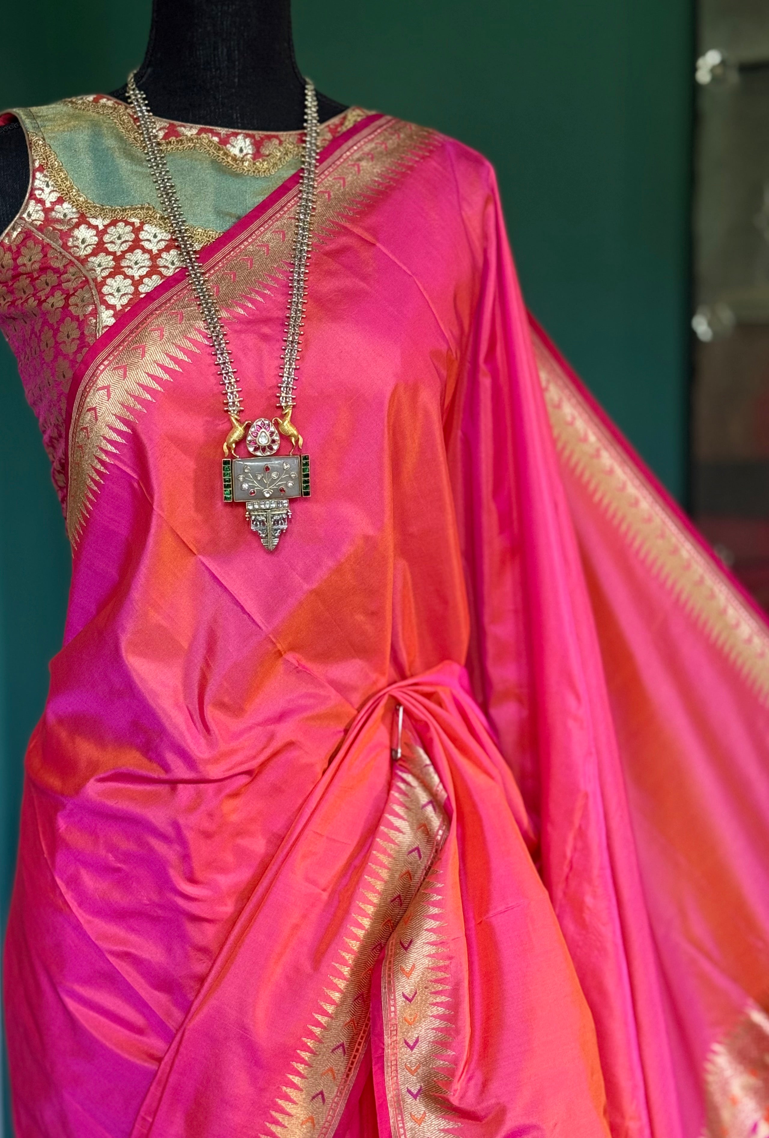 Katan Silk Banarasi - Gulabi Paithani Khadwa Woven
