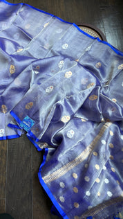 Tissue Organza Silk Banarasi - Blue Metallic Meenakari