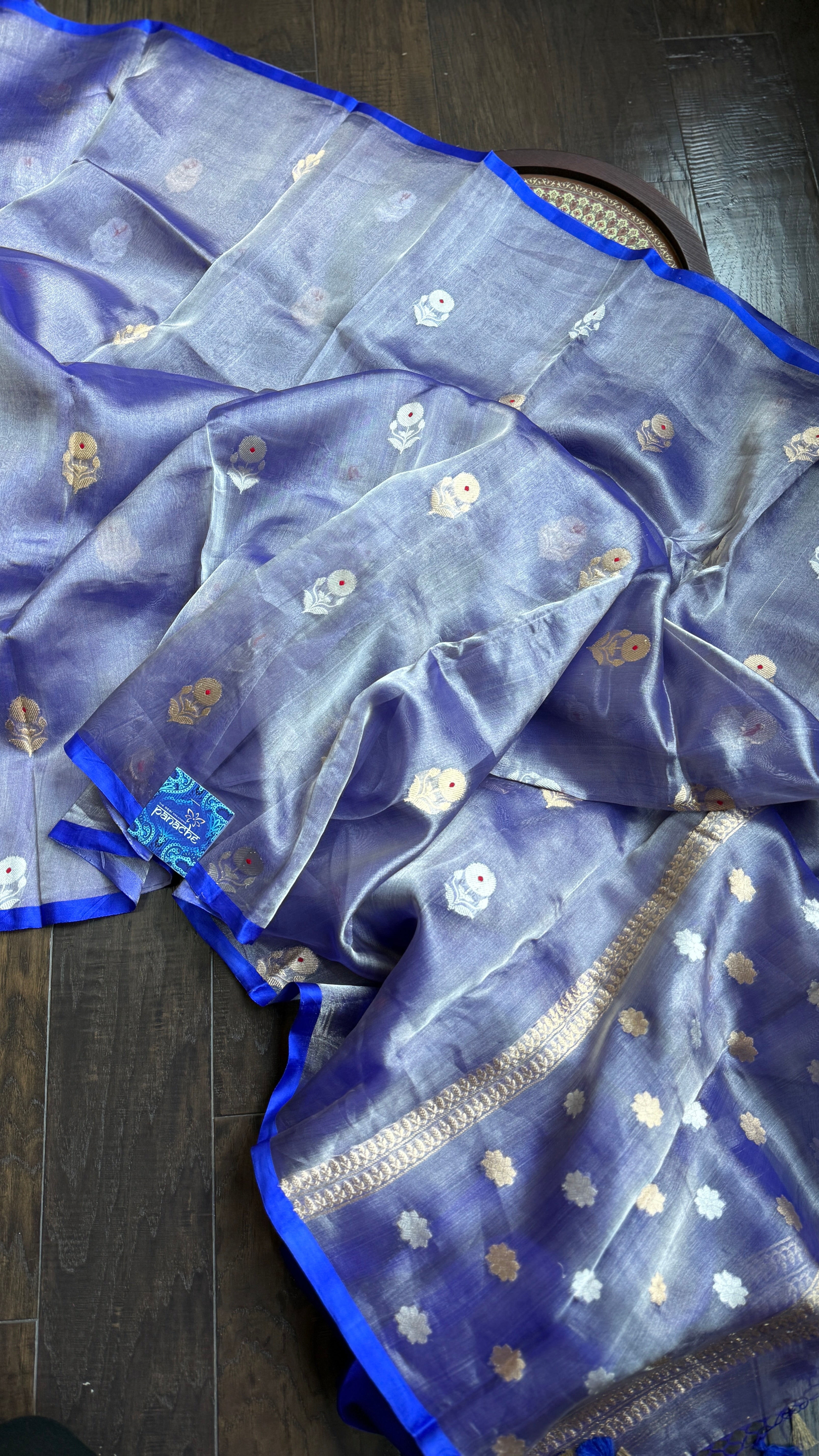 Tissue Organza Silk Banarasi - Blue Metallic Meenakari
