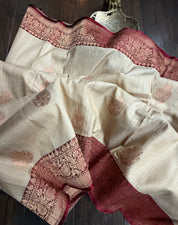 Pure Tussar Silk Banarasi - Beige Maroon