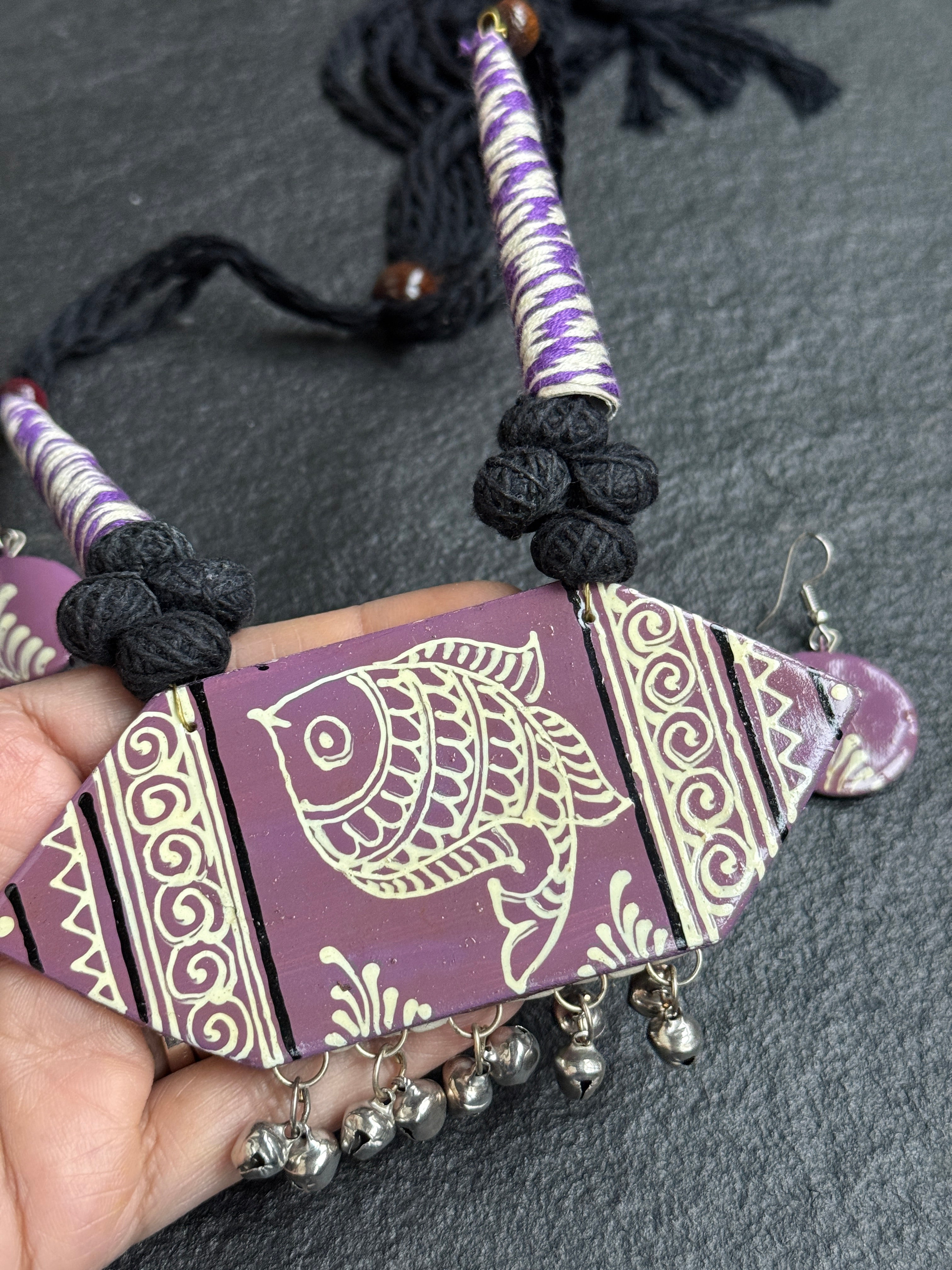 Jewelry Set - Mauve Black Madhubani
