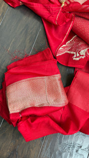 Designer Satin Silk - Red Bird Woven
