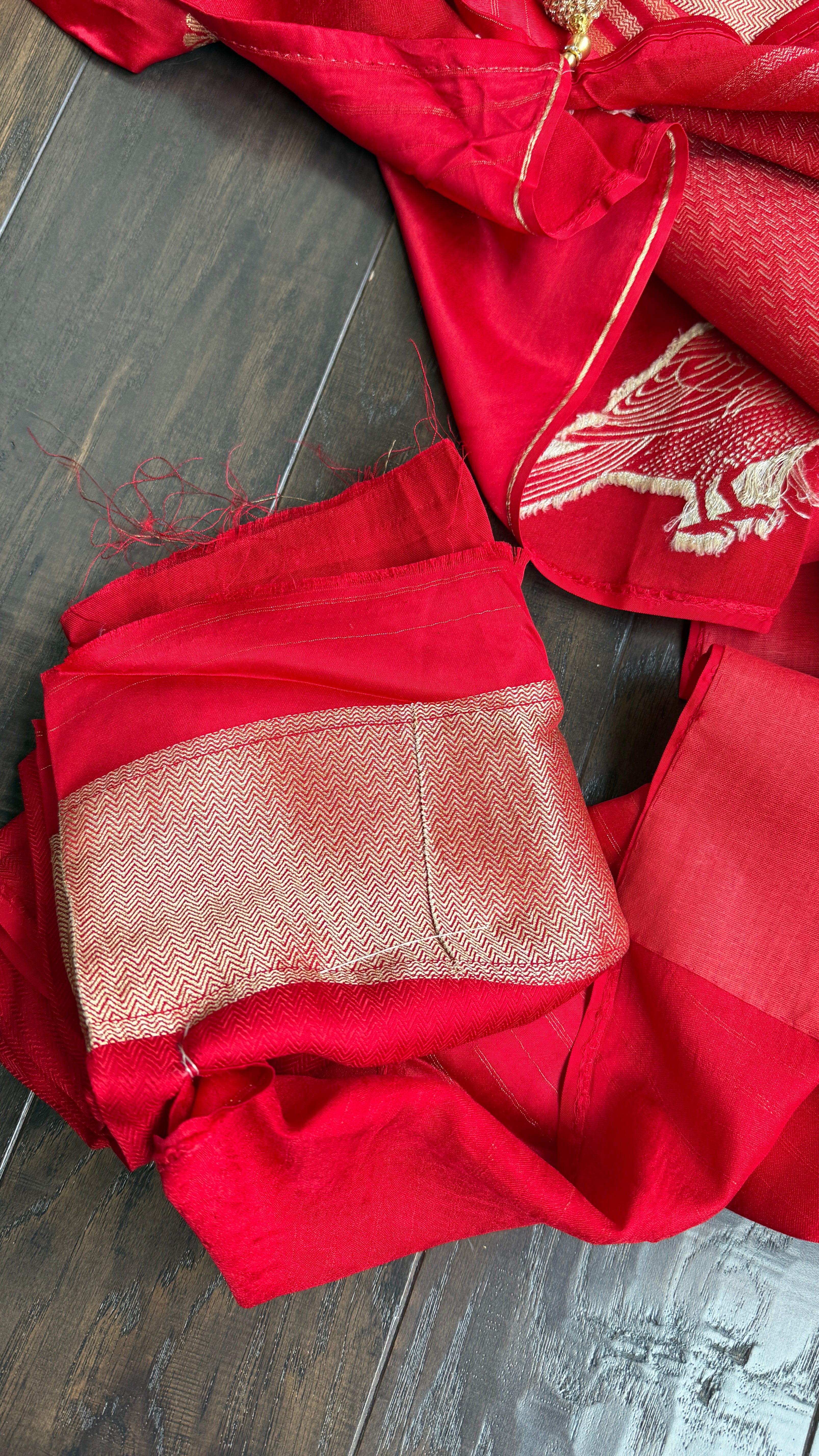 Designer Satin Silk - Red Bird Woven