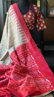 Gopalpur Tussar Silk Ikat - Beige Red