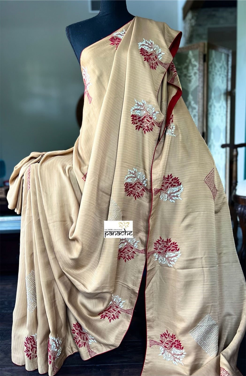 Designer Soft Silk Embroidered - Tan Brown Masaba Inspired