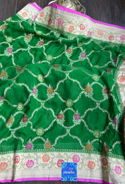 Khaddi Georgette Paithani Banarasi - Green Cream Meenakari