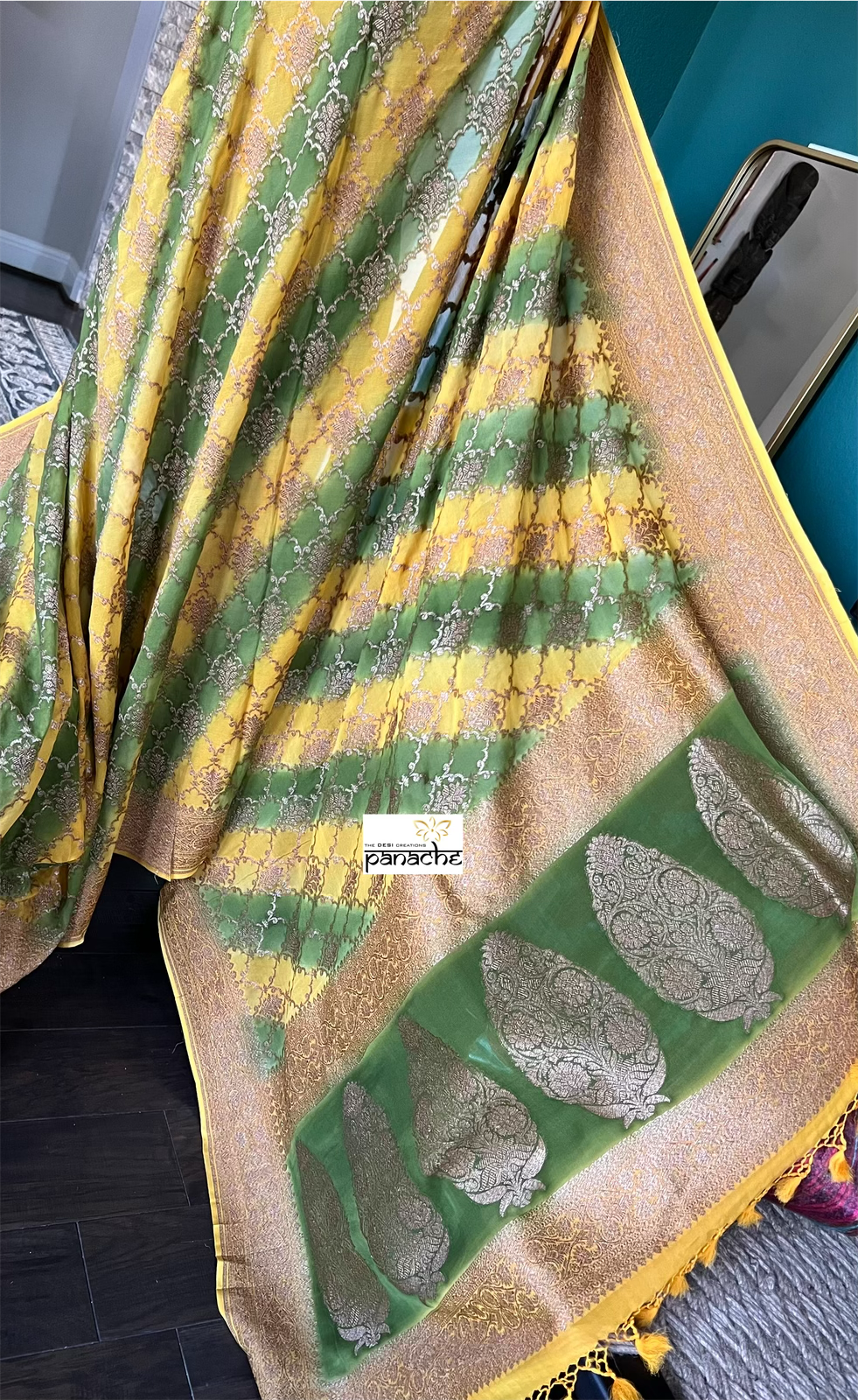 Khaddi Georgette Banarasi - Yellow Green Shaded