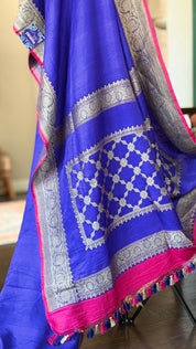 Pure Silk Mashru Banarasi- Purplish Blue Magenta