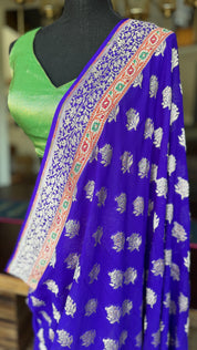 Khaddi Georgette Banarasi - Purplish Blue Meenakari