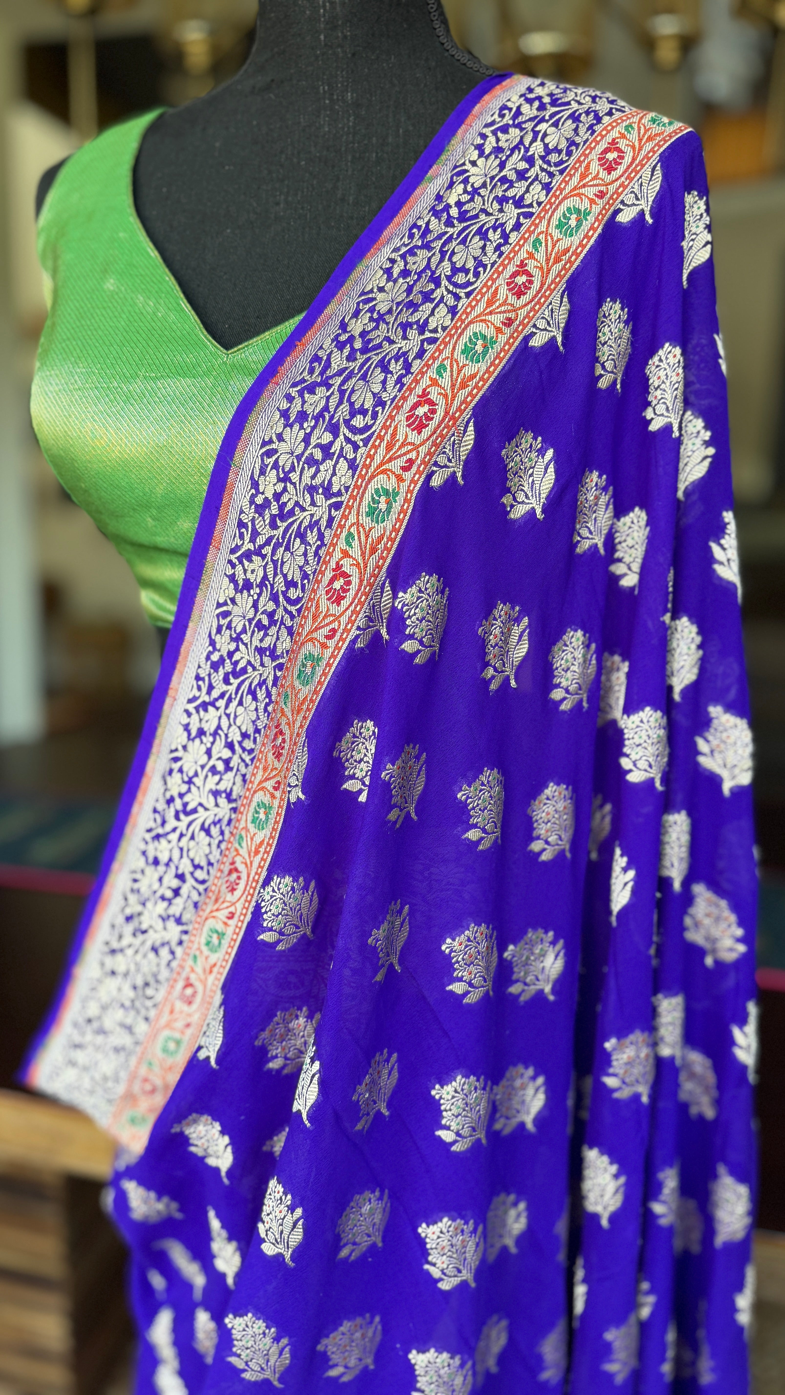 Khaddi Georgette Banarasi - Purplish Blue Meenakari