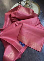 Handwoven Tussar Silk - Red Golden Zari