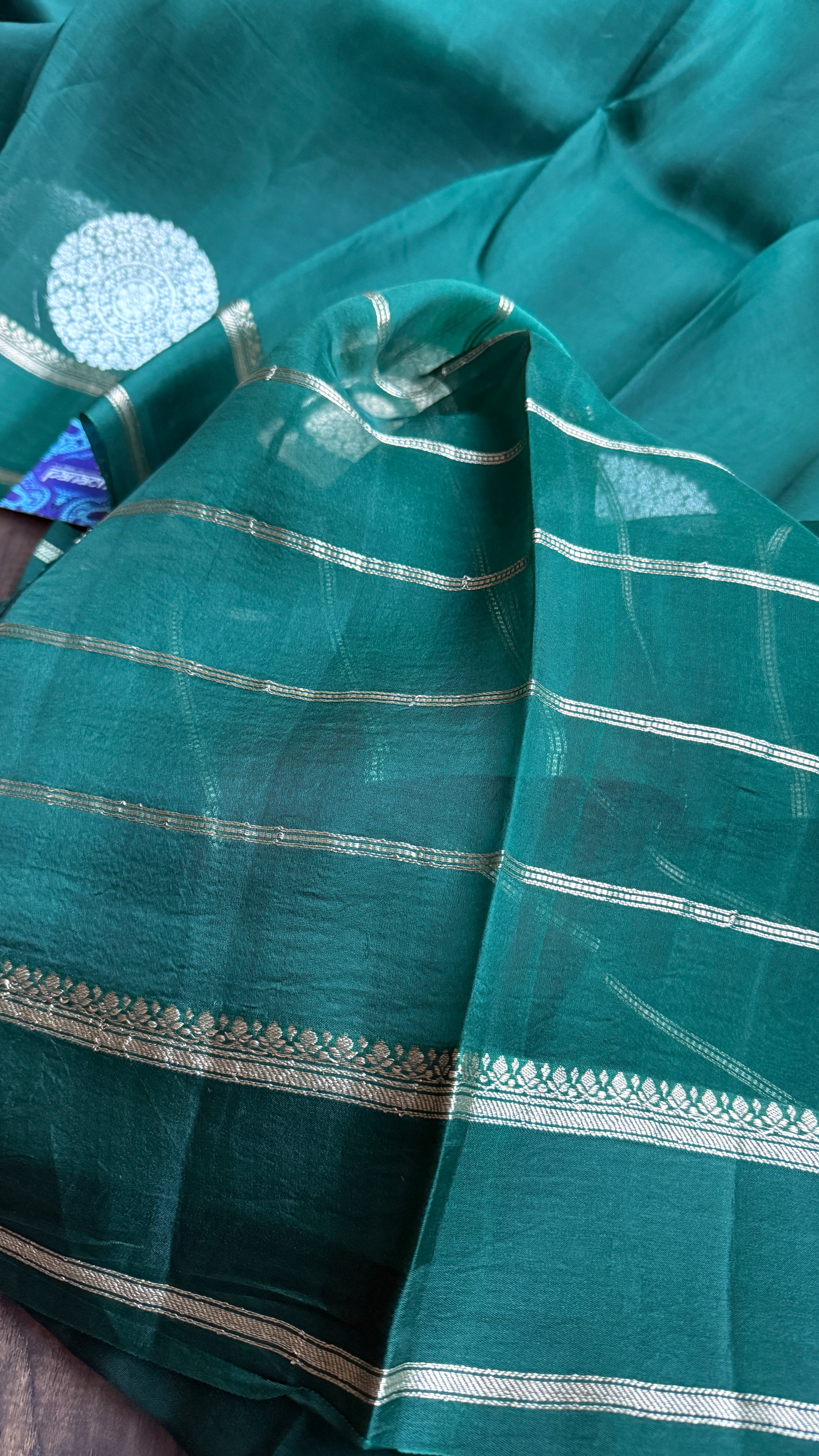 Kora Silk Banarasi - Teal Green