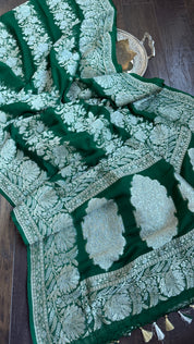 Khaddi Georgette Banarasi - Green Sona Rupa Zari