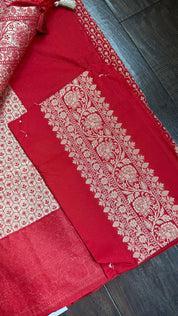 Soft Silk Banaras Saree - Red Zari Woven