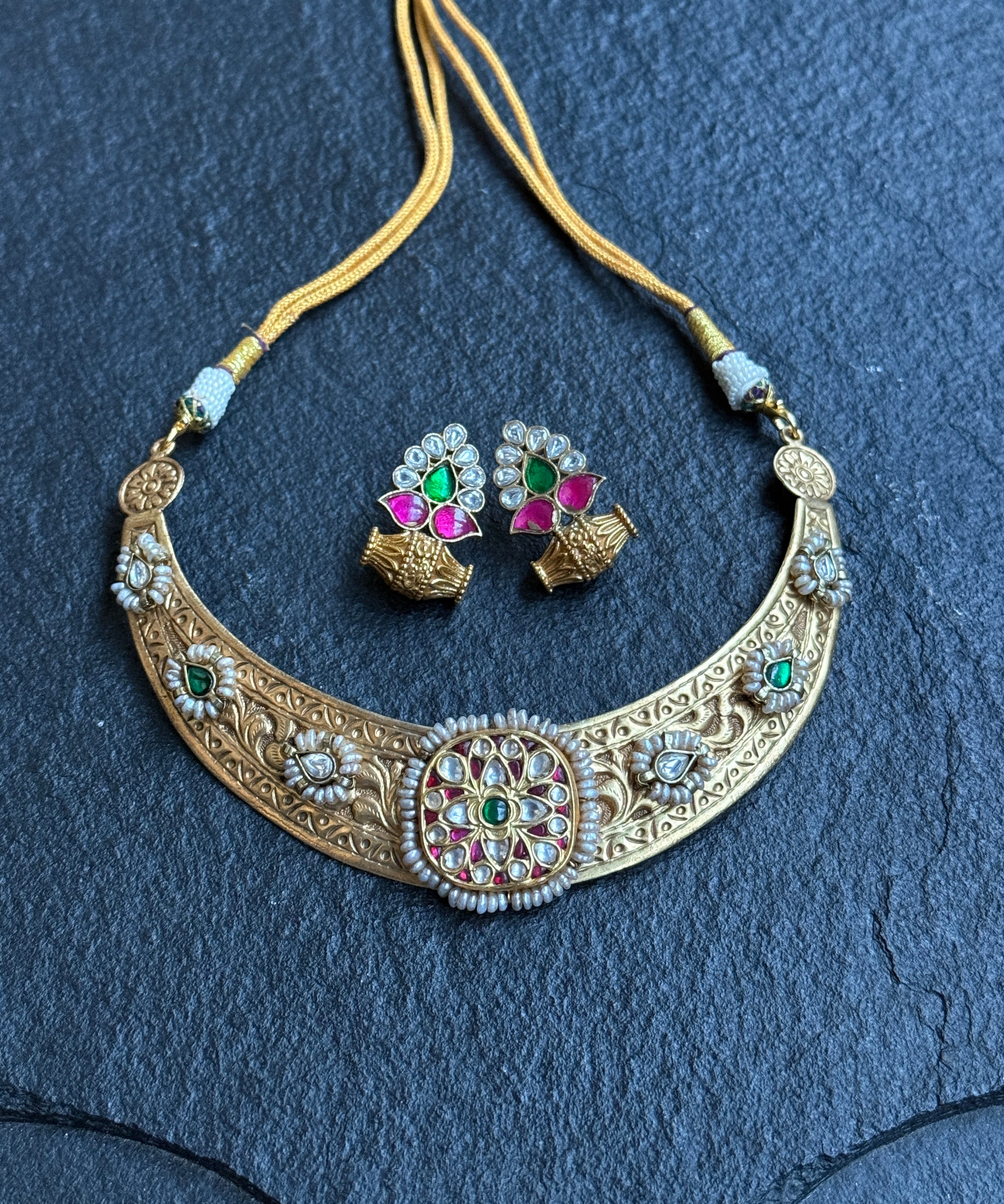 Silver Chitai 925 Hasli - Jadau Gold Tone