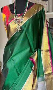 Pure Silk Kanjivaram - Dark Green Grey