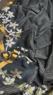 Linen Jamdaani - Black Zari Checkered