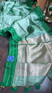 Pure Tissue Silk Paithani Double Munia - Green Woven