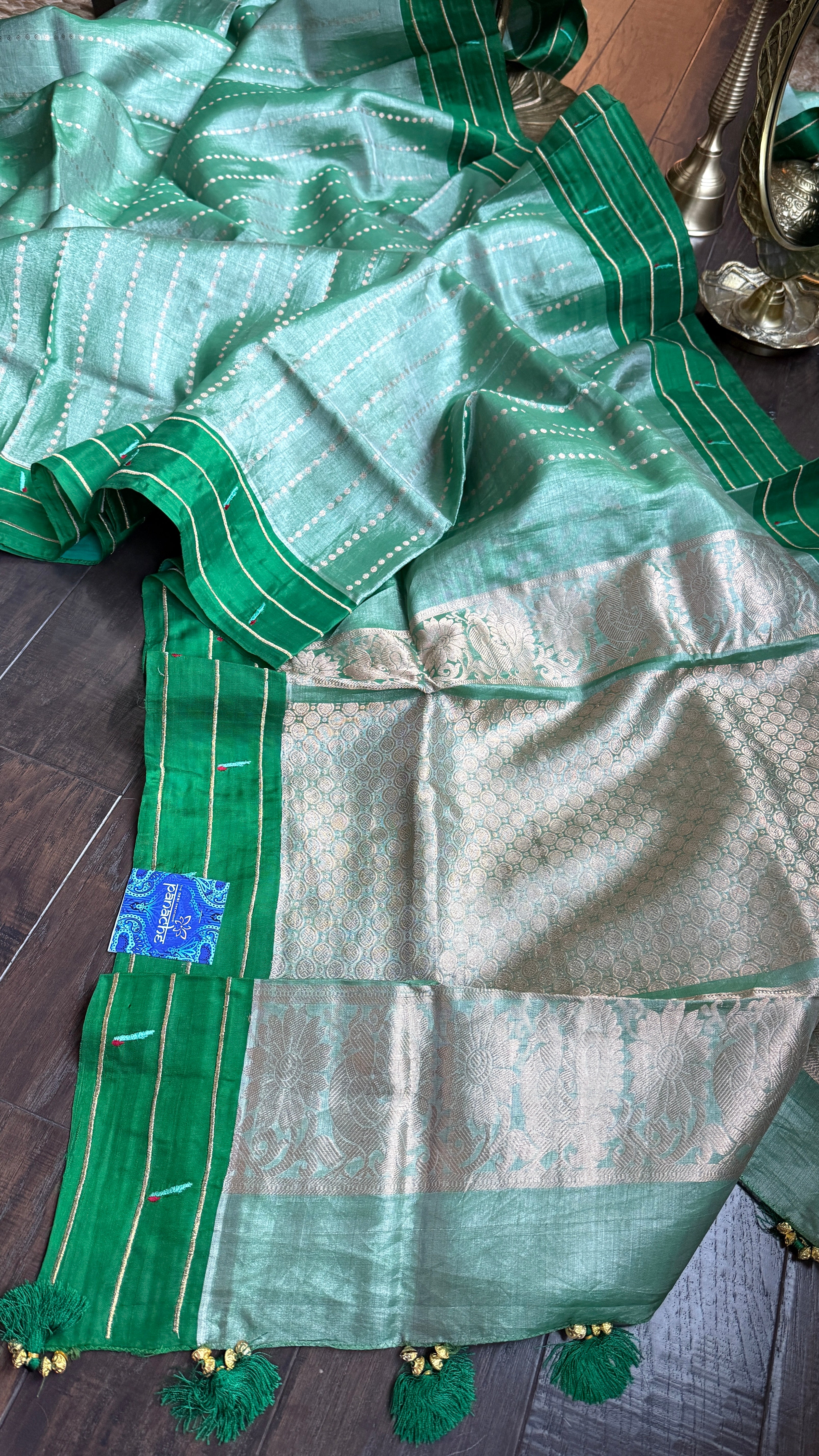 Pure Tissue Silk Paithani Double Munia - Green Woven