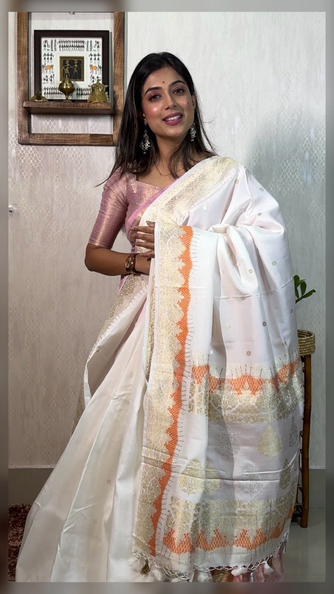 Pure Katan Silk Kadhua Banarasi - White antique Zari