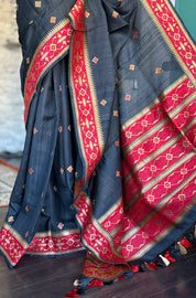 Pure Tassur Silk Banarasi - Black Red Jamdaani
