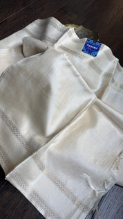 Pure Tussar Silk - Cream Beige Golden Zari Woven3